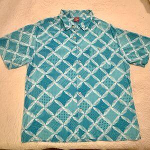 Junction West Vintage Mens XXL Turquoise Blue Rayon Hawaiian Aloha Shirt Pocket